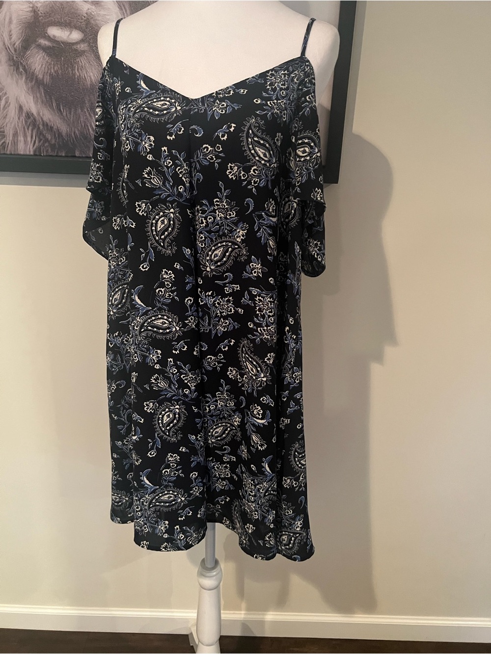 Abercrombie & Fitch Black Paisley Cold-Shoulder Slip Dress